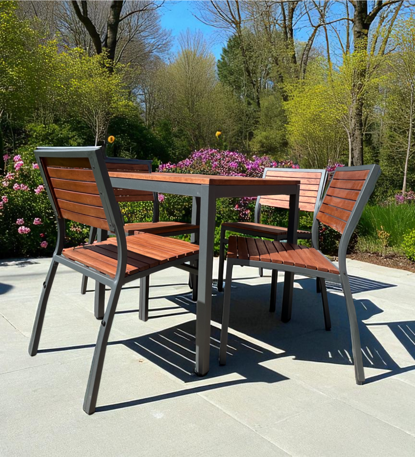 Premium 4 Seater Hardwood Outdoor Garden Patio Dining Set With Metal Frame – Square Table Stackable ChaIrs Brackenstyle Dorset