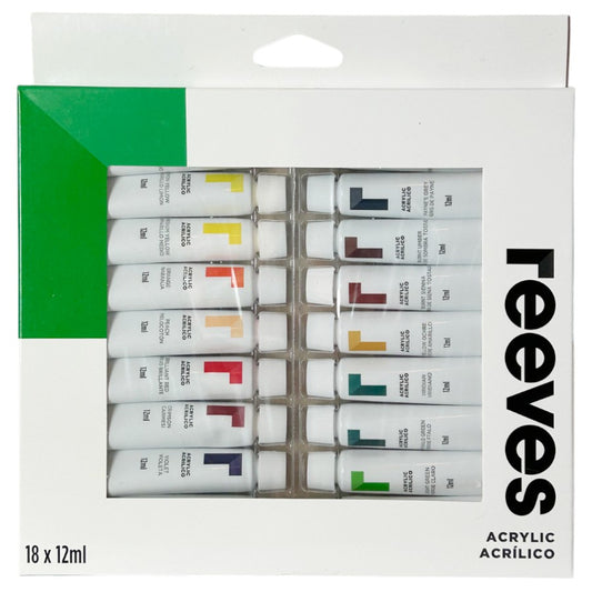 Reeves Acrylic Tube Paint Set - 18 Colours x 12ml
