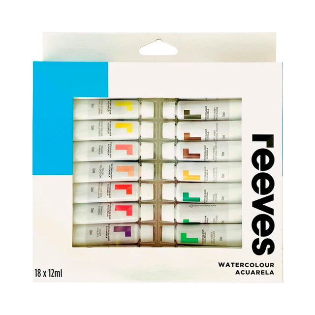 Reeves Watercolour Paint Set - 18 x 12ml Pack, Assorted Colours