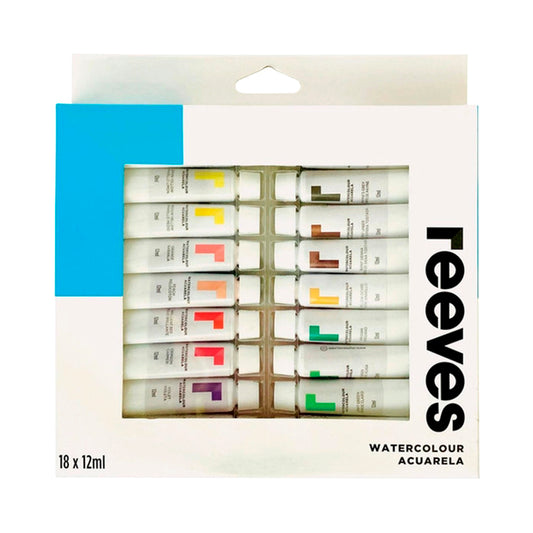 Reeves Watercolour Paint Set - 18 x 12ml Pack, Assorted Colours