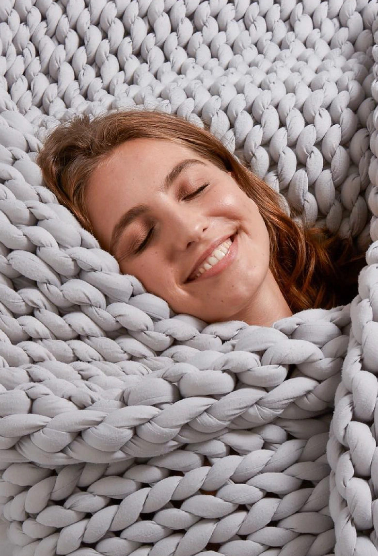 Remy Sleep Weighted Blanket 8kg Cloudy Grey – The Lounger 120x180cm, Chunky Knit 100% Cotton