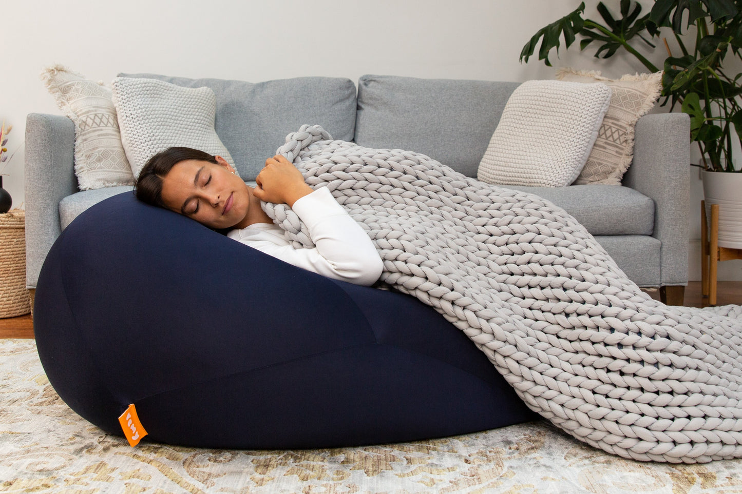 Remy Sleep Weighted Blanket 8kg Cloudy Grey – The Lounger 120x180cm, Chunky Knit 100% Cotton