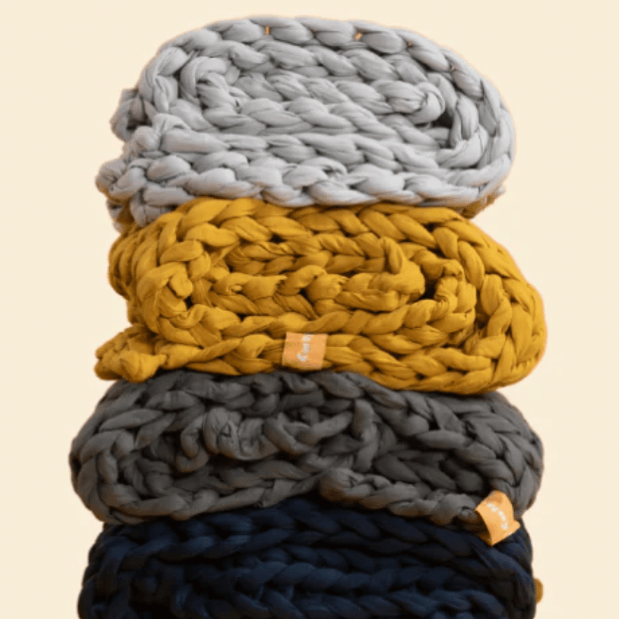 Remy Sleep Weighted Blanket 6kg Mustard Yellow – The Lounger 100 x 150 cm, Chunky Knit 100% Cotton