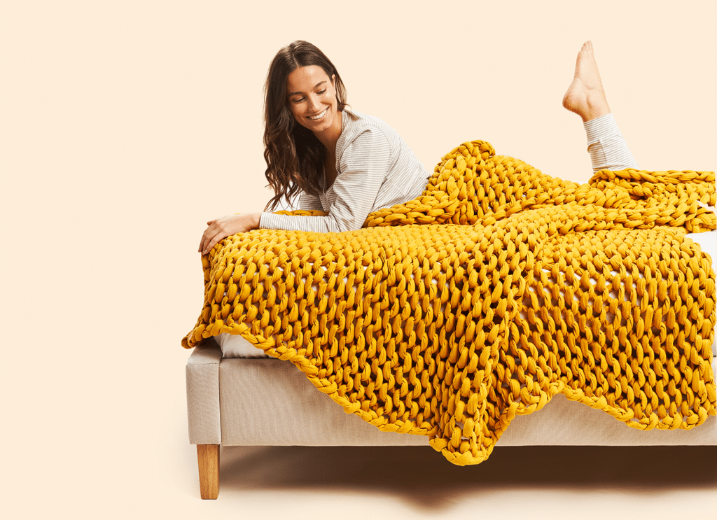 Remy Sleep Weighted Blanket 6kg Mustard Yellow – The Lounger 100 x 150 cm, Chunky Knit 100% Cotton
