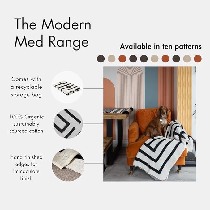 Snuggery Luxury Organic Cotton Knitted Throw Blanket 180 x 125cm - Mykonos Eye Middle Lined