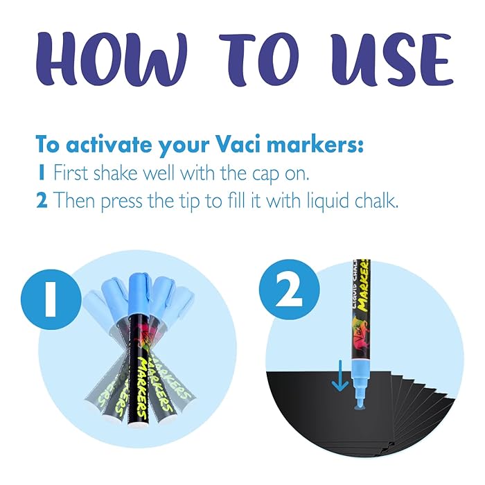 Vaci 10-Pack Neon & Metallic Liquid Chalk Markers – Reversible 6mm Tips, 16 Labels, 2 Stencils, Non-Toxic