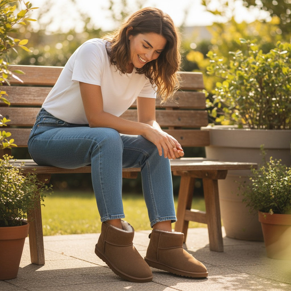 Just Sheepskin Boot Slippers in Chesnut Brown - Size UK 8 / EUR 42