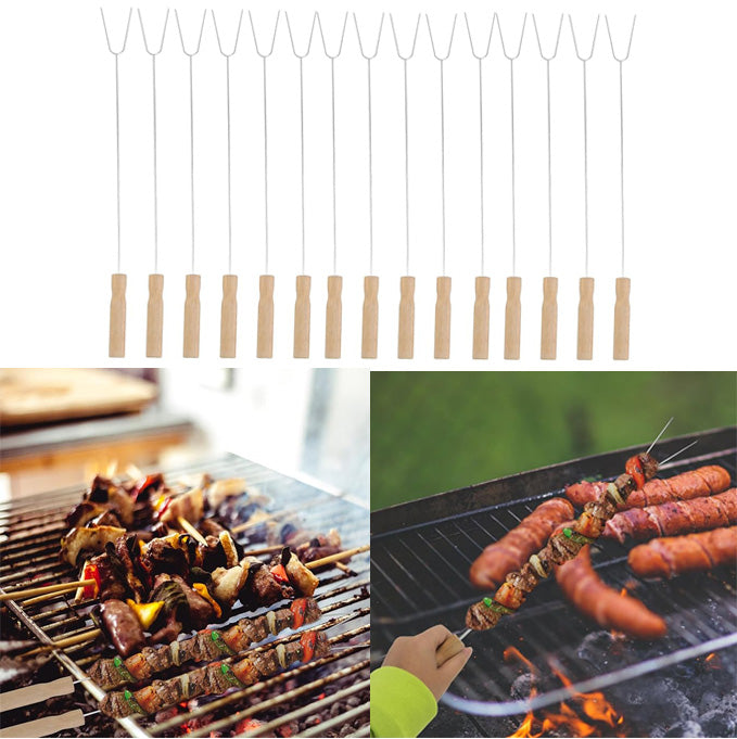 Set of 15 BBQ /Firepit Toasting Forks, 2 Prong for Sausages, Marshmallows etc.