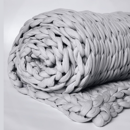 Remy Sleep Weighted Blanket 8kg Cloudy Grey – The Lounger 120x180cm, Chunky Knit 100% Cotton
