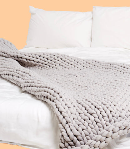Remy Sleep Weighted Blanket 8kg Cloudy Grey – The Lounger 120x180cm, Chunky Knit 100% Cotton
