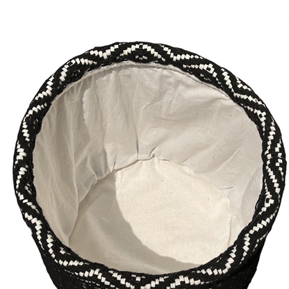 2-Pack Black & White Woven Fabric Storage Baskets – Cotton Blend, Large & Medium Sizes