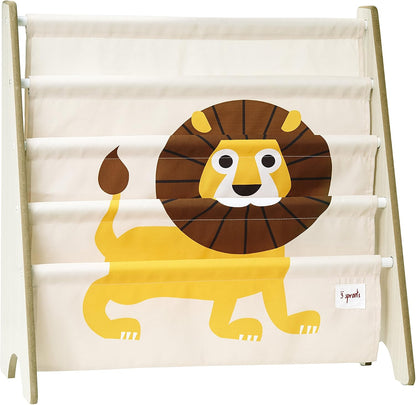 3 Sprouts Kids Bookshelf - 4-Tier Front-Facing Book Storage Organiser for Nursery & Playroom (Holds up to 35 Books) - Lion