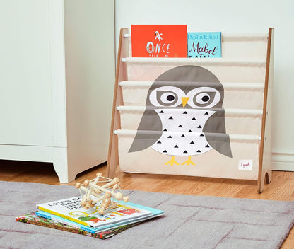 3 Sprouts Kids Bookshelf - 4-Tier Front-Facing Book Storage Organiser for Nursery & Playroom - Owl