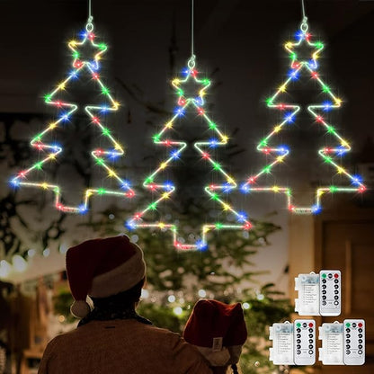 3 Pack Christmas Window Lights, 45 LED Christmas Tree-Shaped Remote Control Indoor/Outdoor