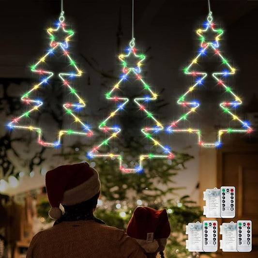 3 Pack Christmas Window Lights, 45 LED Christmas Tree-Shaped Remote Control Indoor/Outdoor