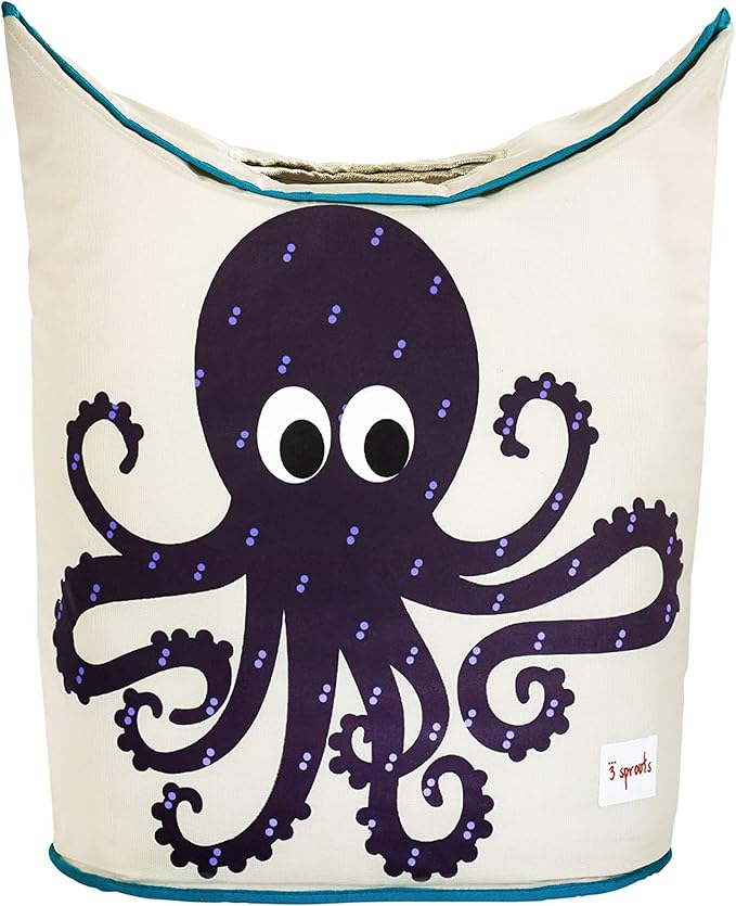 3 Sprouts - Laundry Hamper – Baby Storage Basket Organizer Bin for Nursery Clothes - Octopus