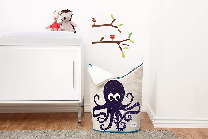 3 Sprouts - Laundry Hamper – Baby Storage Basket Organizer Bin for Nursery Clothes - Octopus