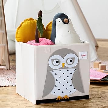 3 Sprouts - Storage Box - OWL - 13" Collapsible Fabric Organiser