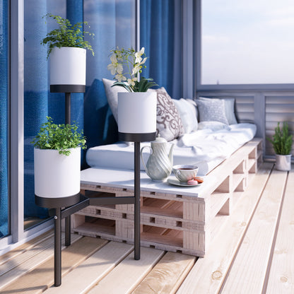 Bloomie Black Planter Stand with 3 White Plant Pots Metal Frame by Prosperplast