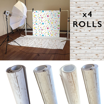 Ella Bella - Photography Backdrop Paper - White Washed Wood, 1.2x3.7m - Box of 4