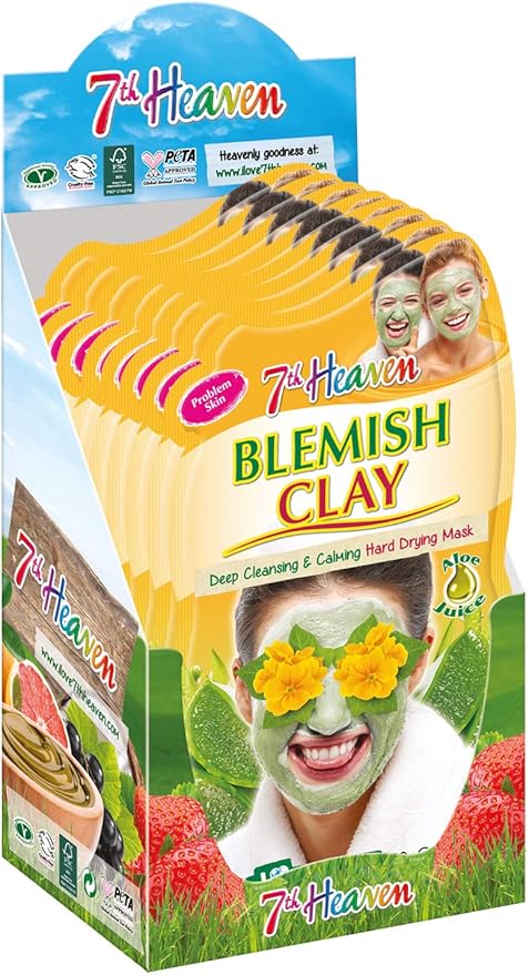 12 x 7th Heaven Blemish Clay Mud Face Mask - Deep Cleanse & Calm Problem Skin - With Witch Hazel and Aloe Vera