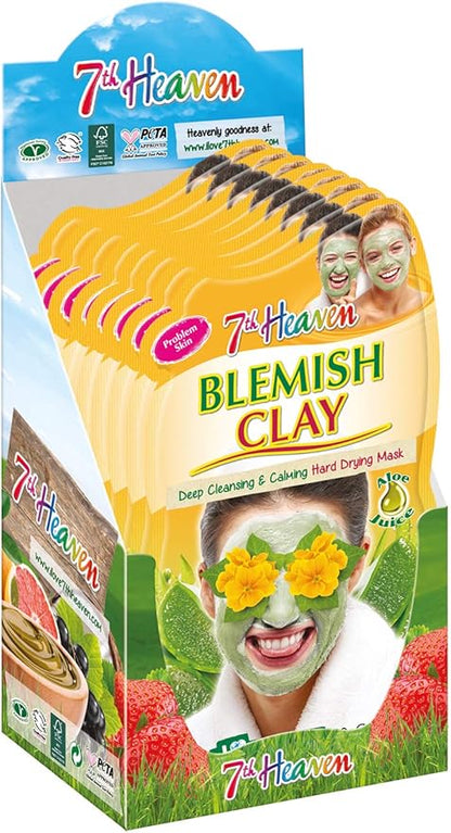 12 x 7th Heaven Blemish Clay Mud Face Mask - Deep Cleanse & Calm Problem Skin - With Witch Hazel and Aloe Vera