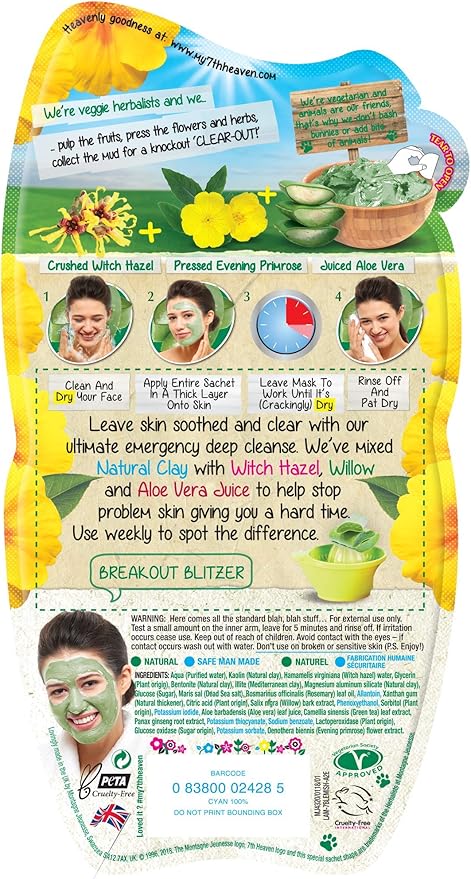 12 x 7th Heaven Blemish Clay Mud Face Mask - Deep Cleanse & Calm Problem Skin - With Witch Hazel and Aloe Vera
