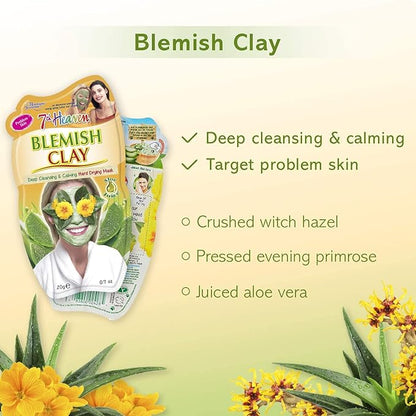 12 x 7th Heaven Blemish Clay Mud Face Mask - Deep Cleanse & Calm Problem Skin - With Witch Hazel and Aloe Vera