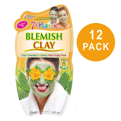 12 x 7th Heaven Blemish Clay Mud Face Mask - Deep Cleanse & Calm Problem Skin - With Witch Hazel and Aloe Vera