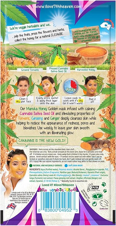 7th Heaven - Cannabis Seed Oil Easy Peel Face Mask with Turmeric & Manuka Honey 10ml