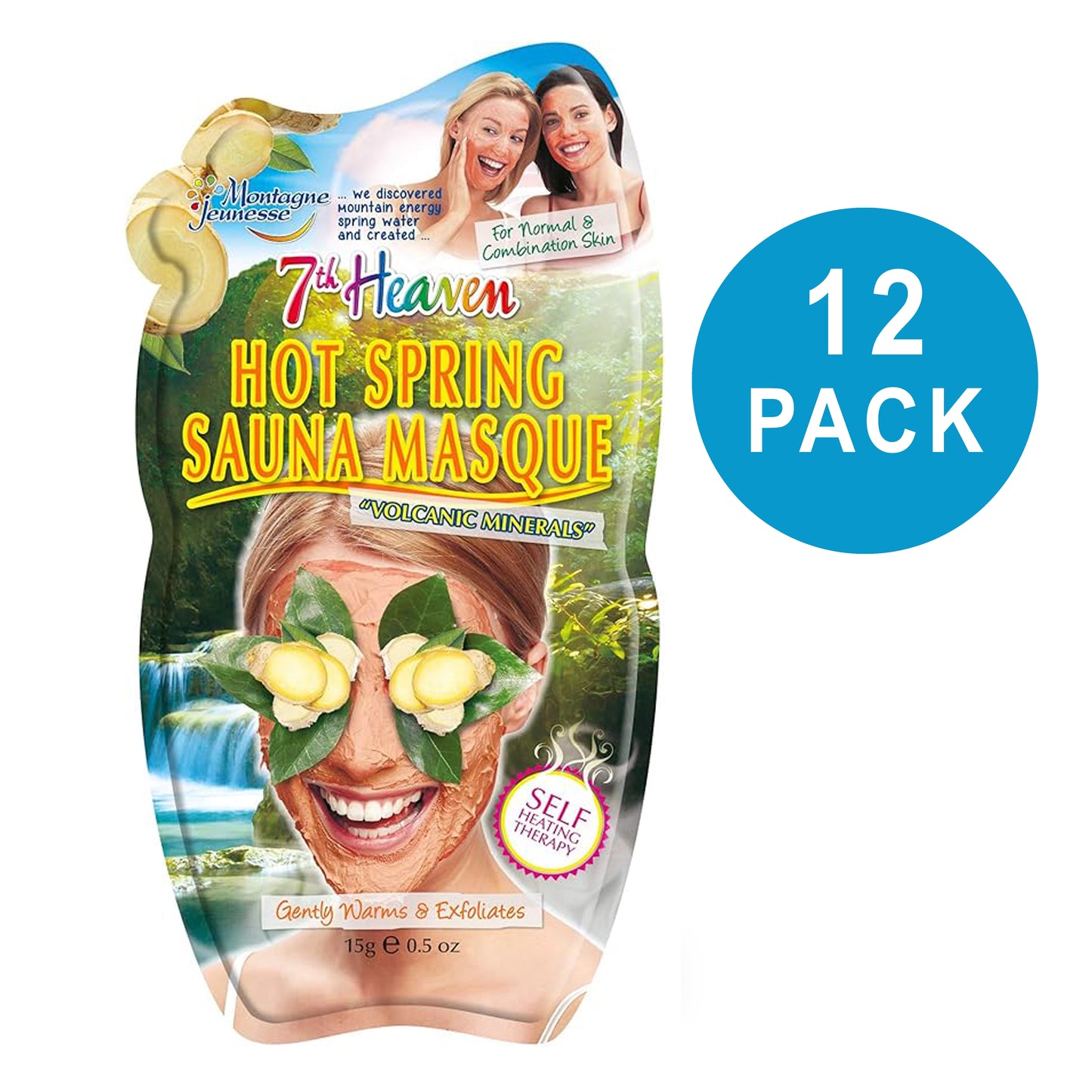 12 x 7th Heaven Hot Spring Sauna Self-Heating Face Mask - Volcanic Mineral Deep Cleanse