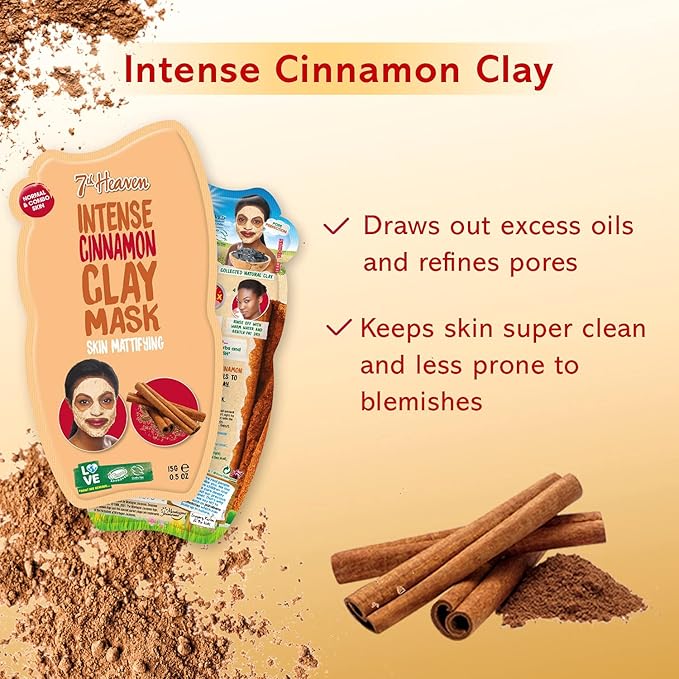 12 x 7th Heaven Intense Cinnamon Clay Peel Off Face Mask - Mattifying Deep Pore Cleanse