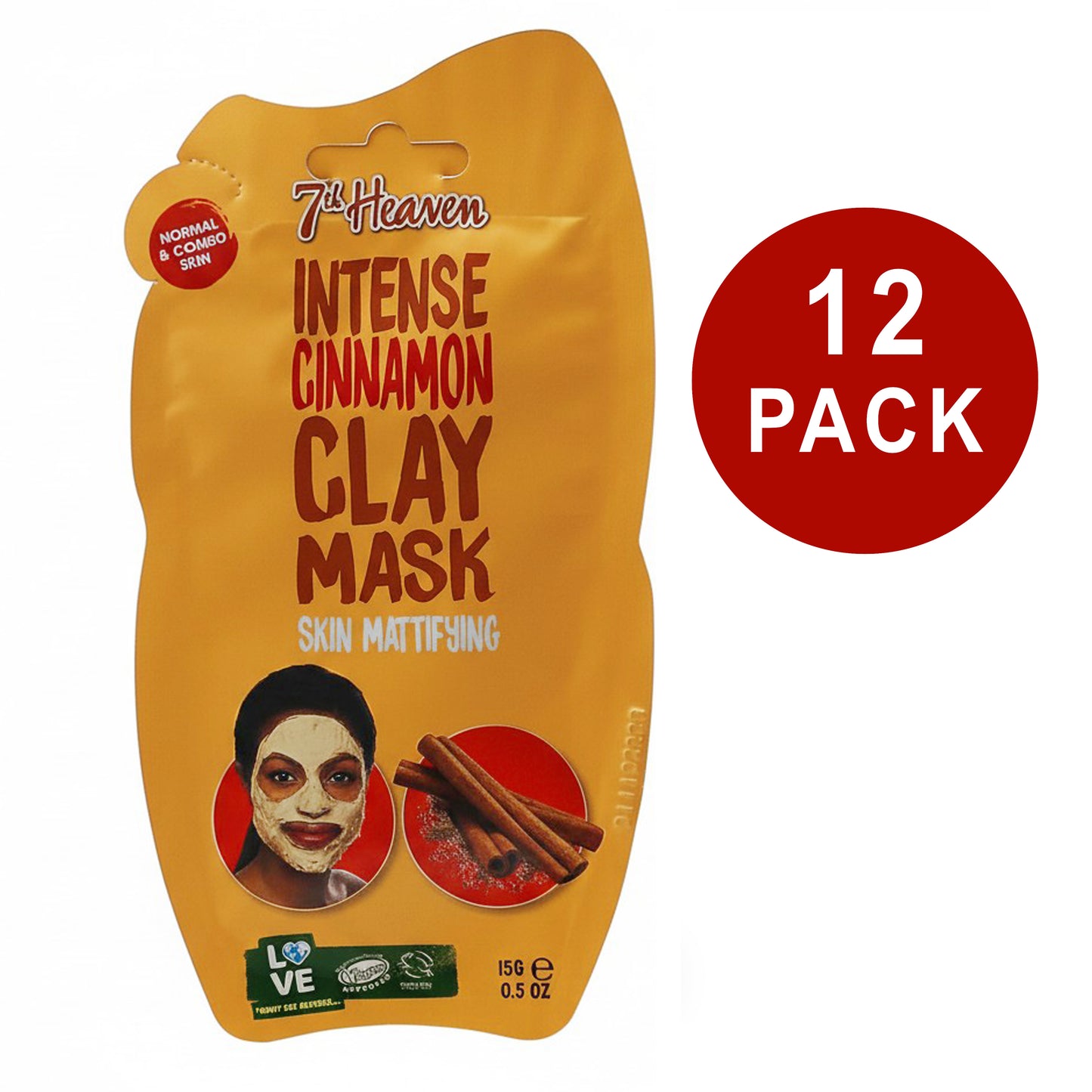 12 x 7th Heaven Intense Cinnamon Clay Peel Off Face Mask - Mattifying Deep Pore Cleanse