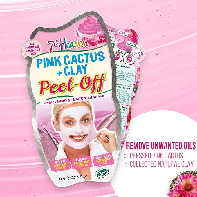 12 x 7th Heaven Pink Cactus Clay Peel Off Face Mask - Detox, Hydrate & Brighten