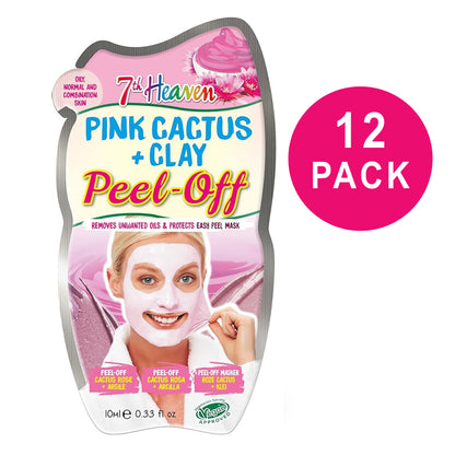 12 x 7th Heaven Pink Cactus Clay Peel Off Face Mask - Detox, Hydrate & Brighten