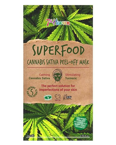 7th Heaven Superfood Cannabis Sativa Peel-Off Face Mask, Calming & Stimulating with Turmeric & Hemp Seed Oil for Deep Pore Cleansing - 12 Pack