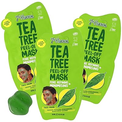 7th Heaven Tea Tree Peel-Off Face Masks, T-Zone and Problem Skin - Minimises & Refines Pores - 12 Pack