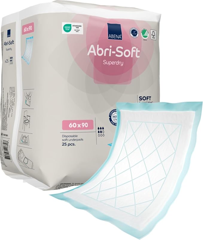 Abri-Soft disposable underpads packaging with a sample pad on a white background