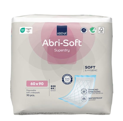 Abena Abri-Soft Superdry Disposable Bed Pads 60x90cm – Soft, Secure Incontinence Bed Protectors (25pk)
