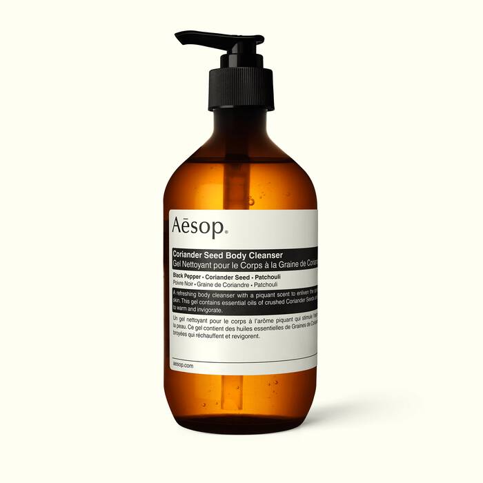 Aesop Coriander Seed Body Cleanser bottle on a white background