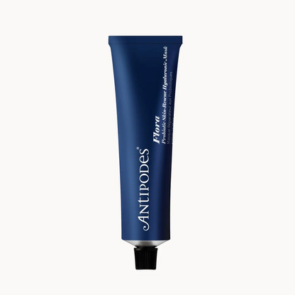 Blue tube of Antipodes Flora Probiotic skincare product on a white background