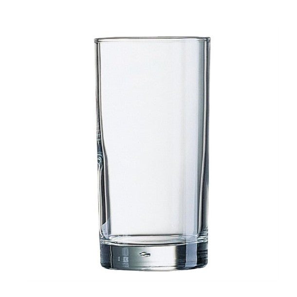 Clear glass tumbler on a white background