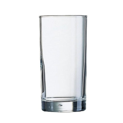 Clear glass tumbler on a white background