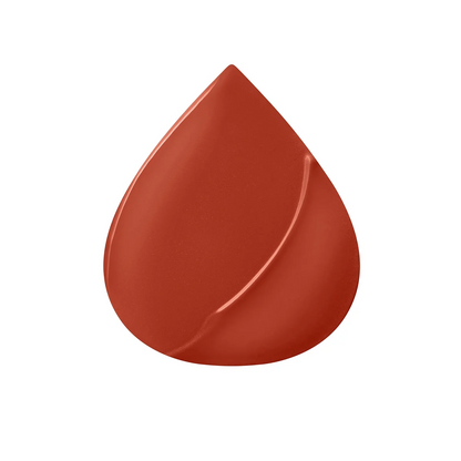 A glossy teardrop-shaped color swatch showing a warm terracotta or rust red shade, centered on a plain white background.