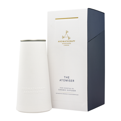 White ceramic diffuser with black packaging featuring 'Aromatherapy Associates' branding on a white background.
