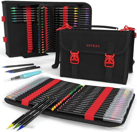 Arteza - Real Brush Pens, Flexible Tips, 108-Slot Case Organiser - 96 Colours