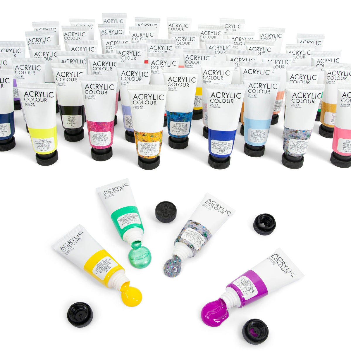 Artistik Acrylic Paint Set with 48 Opaque & Vibrant Colours 22ml Tubes of Artist-Quality Acrylic Paints