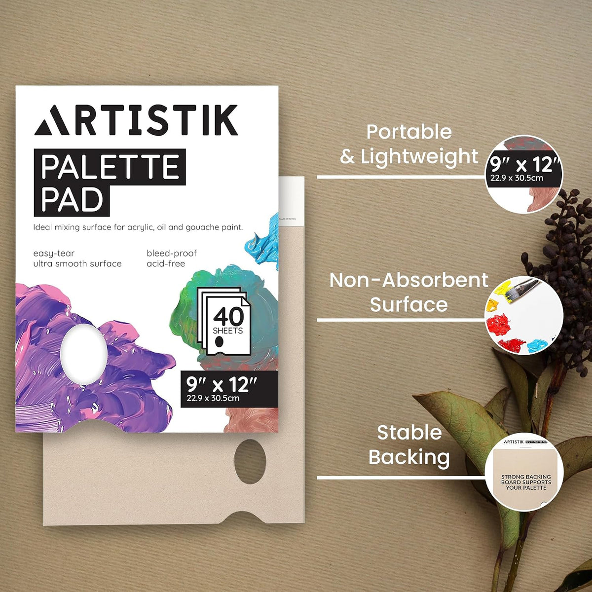 Artistik Tear-Off Disposable Palette Paper Paint Pad - 40 Sheets