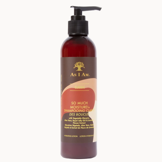 Shampoo bottle with pump labeled 'As I Am' on a white background