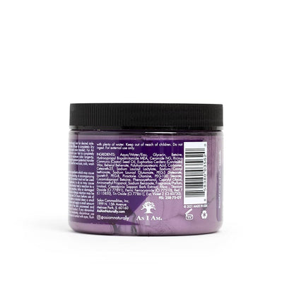 Purple jar with black lid on a white background